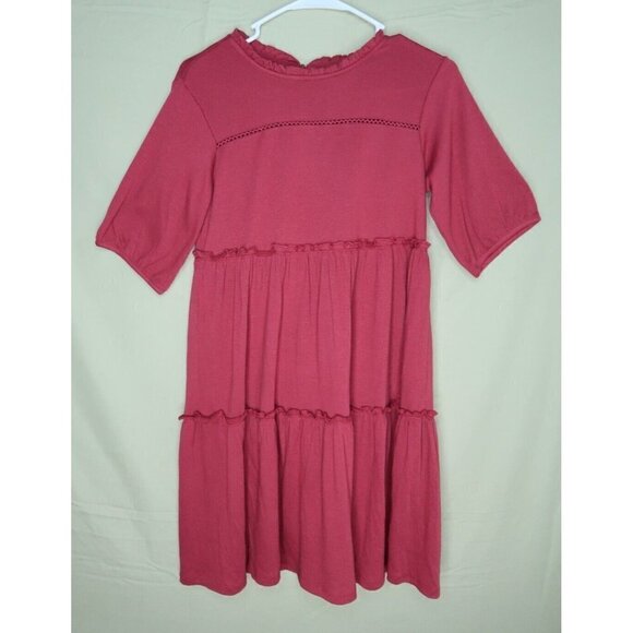 Knox Rose Tiered Dress Ruffle Crinkle Short Sleeve Knee Length Red Women's XS - Picture 1 of 10